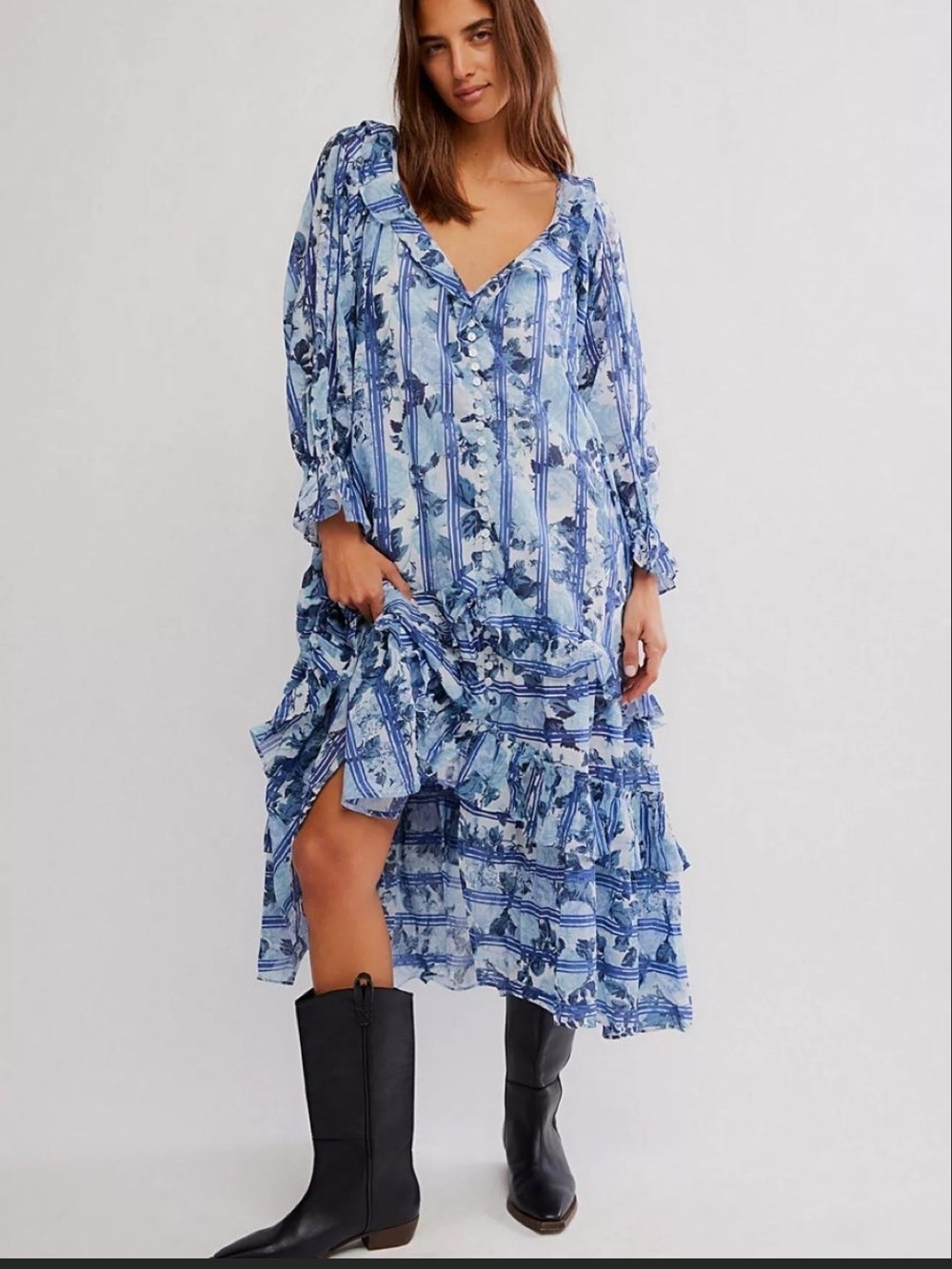 Free People Blue Floral Tiered Maxi Dress.New.